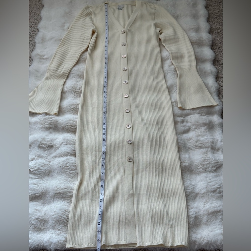 A New Day Cream Button Front Ribbed Knit Midi Dress with Flared Cuffs - XS - Picture 10 of 12